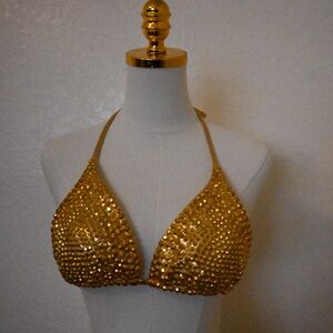Handmade Gold Sequin Bikini Top + Metallic Skater Skirt – Top (S), Skirt (XS)